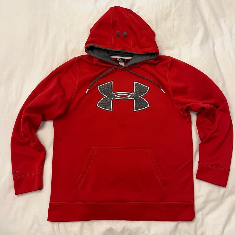 Under Armour Storm Red Pullover Hoodie Large ColdGear Loose Fit